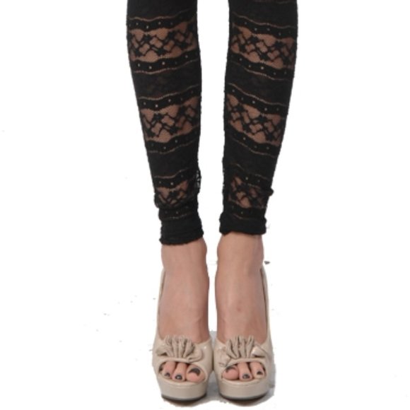 Black Lace Detail Leggings - Picture 3 of 4